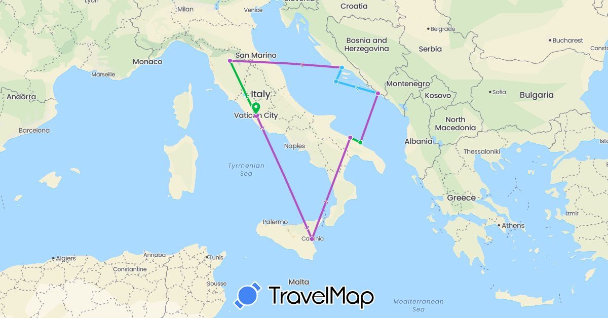 TravelMap itinerary: driving, bus, train, boat in Croatia, Italy (Europe)