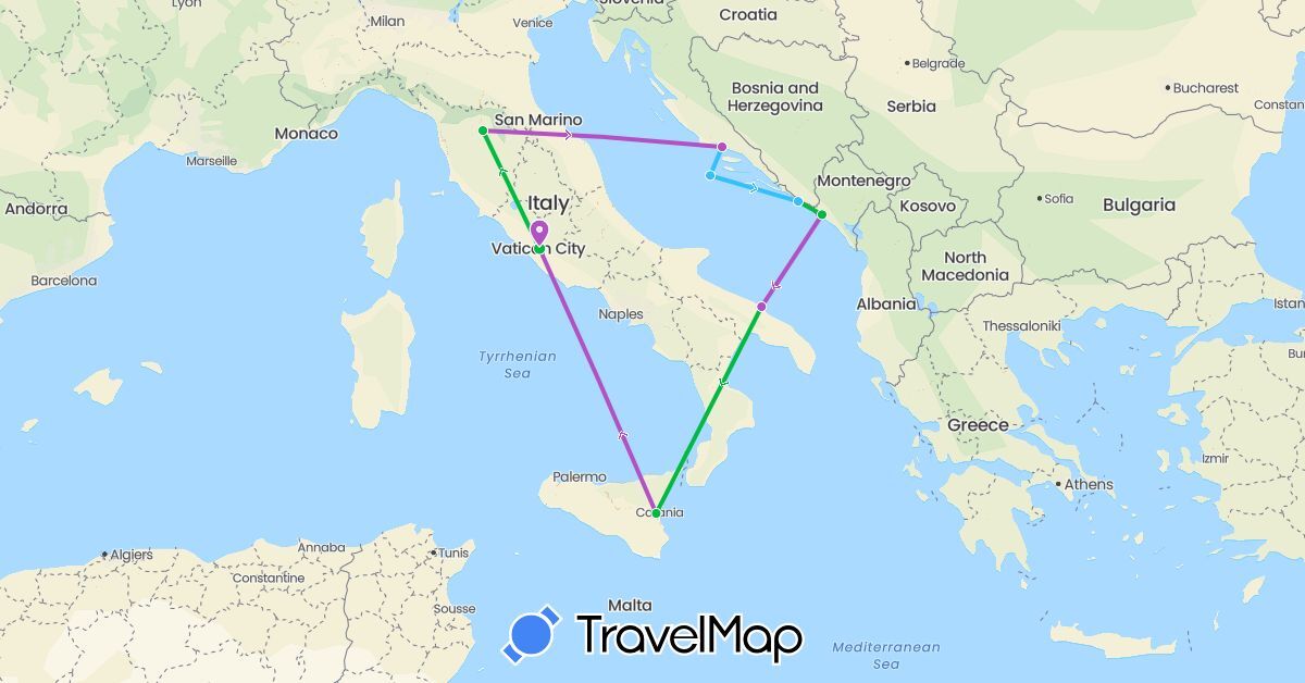 TravelMap itinerary: driving, bus, train, boat in Croatia, Italy, Montenegro (Europe)